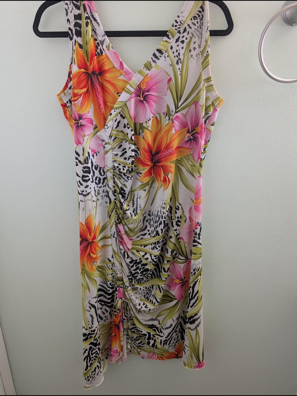 Bali White Midi Dress with Pink & Orange Tropical Flowers